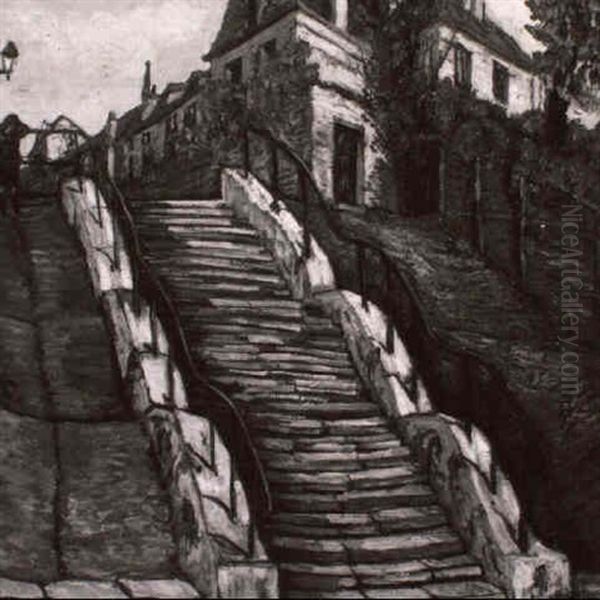 Escalier A Montmartre Oil Painting by Alphonse Leon Quizet