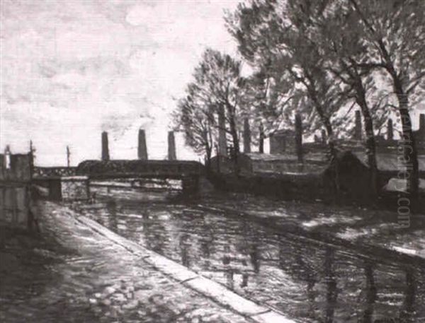 Bord De Canal Oil Painting by Alphonse Leon Quizet