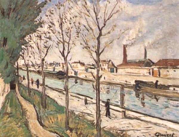 Peniches Sur Le Canal Oil Painting by Alphonse Leon Quizet