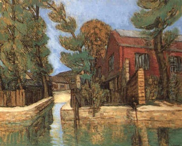 Maison Au Bord Du Canal Oil Painting by Alphonse Leon Quizet