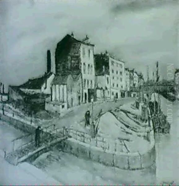 Les Quais Oil Painting by Alphonse Leon Quizet