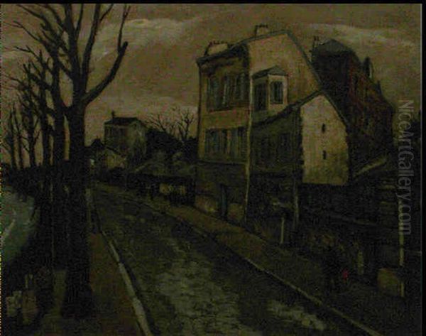 Une Rue A Montmartre Oil Painting by Alphonse Leon Quizet