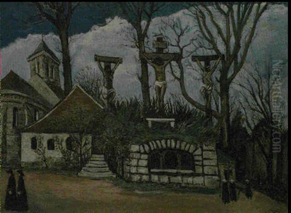 Calvaire A Montmartre Oil Painting by Alphonse Leon Quizet