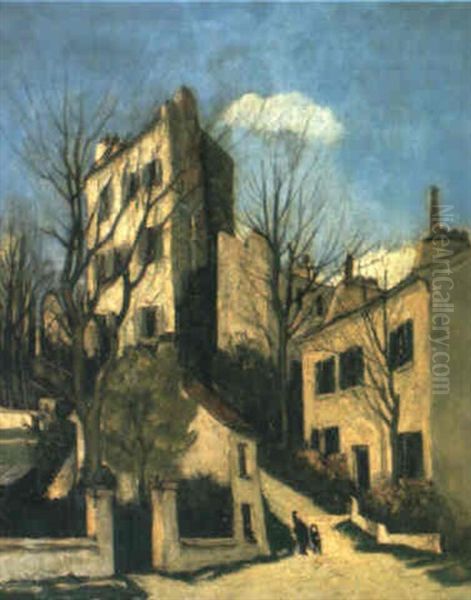 Maisons A Rounaville Oil Painting by Alphonse Leon Quizet