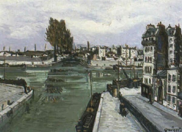 Vue D'un Canal Oil Painting by Alphonse Leon Quizet