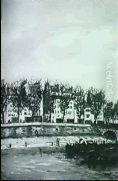 Quai Henri Iv A Paris Oil Painting by Alphonse Leon Quizet