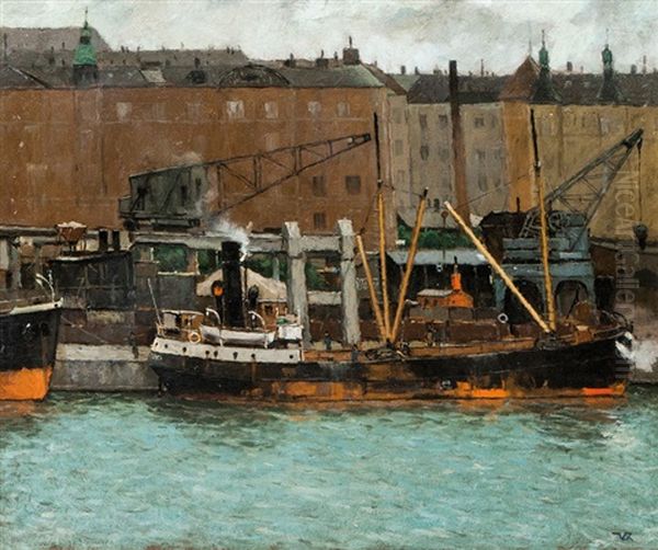 In The Harbour Oil Painting by Victor Qvistorff