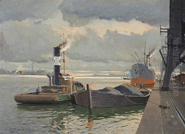 Harbour Scene With Boats And Sailers Oil Painting by Victor Qvistorff