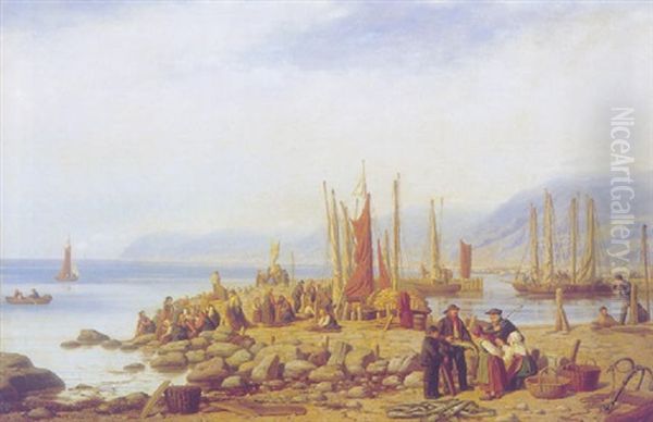 Havnen Ved Molle-leje Ved Kullen Oil Painting by Peter (Johann P.) Raadsig