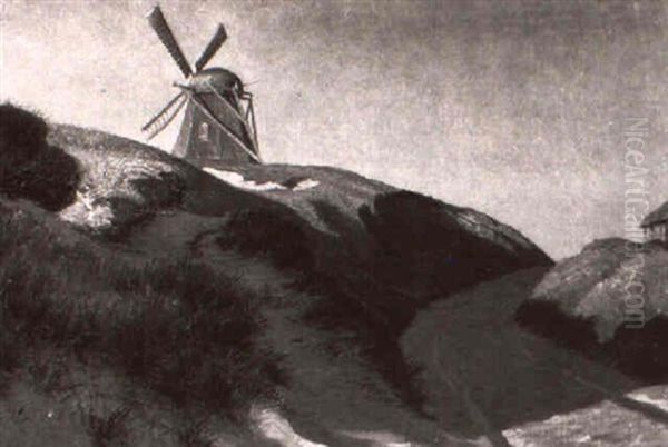Windmuhle In Den Dunen Oil Painting by Ludwig Rabell