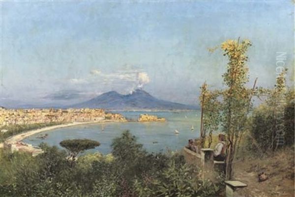 Neapel - Looking Over The Bay Of Napels Oil Painting by Max Friedrich Rabes