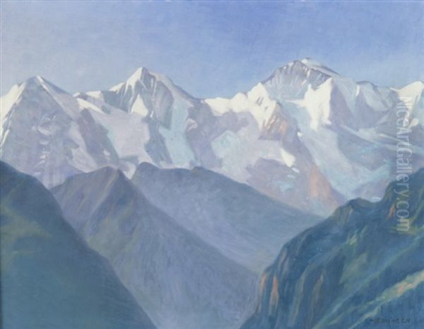 Lauterbrunnental Mit Mittagshorn, Grosshorn Und Breithorn Oil Painting by Edouard Walter Racine