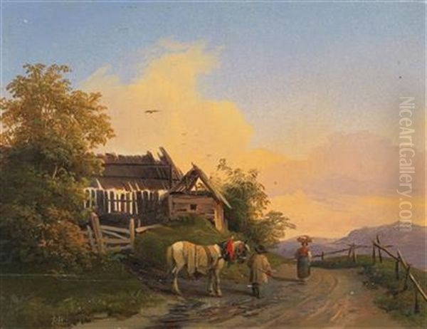 Returning Home At Dusk Oil Painting by Ignaz Raffalt