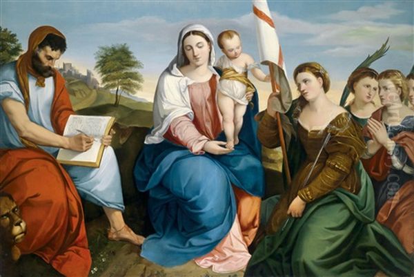 Madonna Mit Kind Und Dem Heiligen Markus Evangelista, Sowie Ursula Mit Jungfrauen Oil Painting by Johann Matthias Ranftl