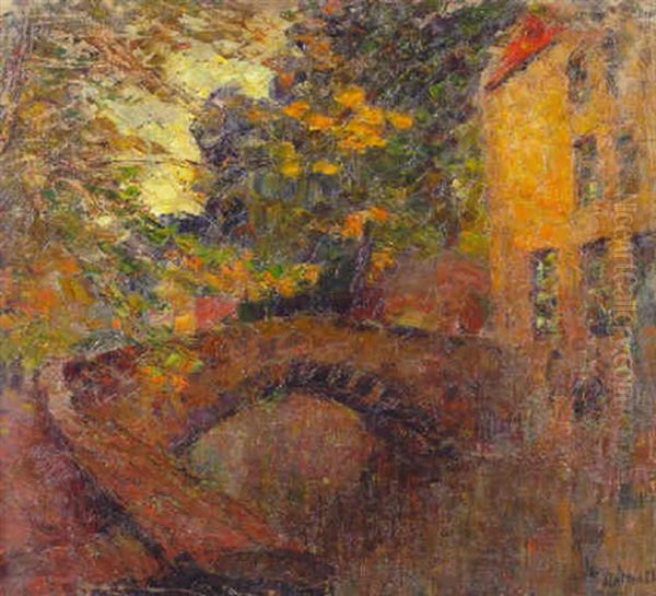 A Canal In Bruges In Autumn Oil Painting by Joseph Raphael