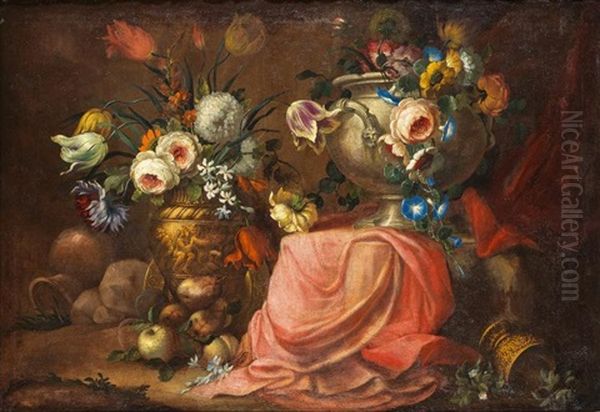Nature Morte Avec Un Vase Fleuri Oil Painting by Michele Antonio Rapous