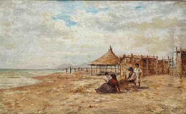 Beach Scene From Italy Oil Painting by Heinrich Rasch