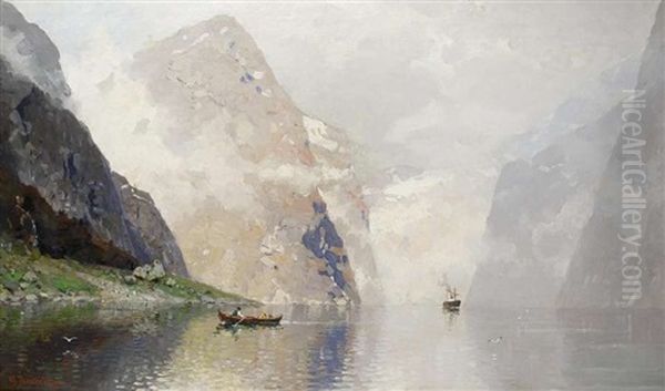 Dampfer Im Fjord Oil Painting by Georg Anton Rasmussen