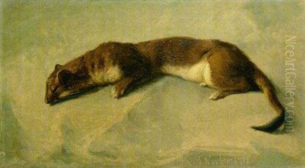 Ein Wiesel Oil Painting by Niels Pieter Rasmussen