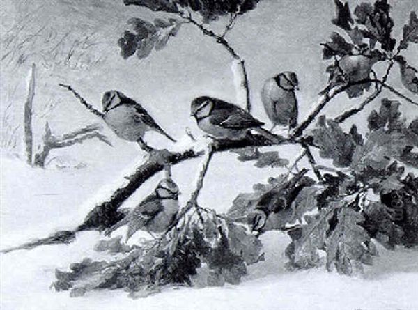 Meisen Im Schnee Oil Painting by Niels Peter Rasmussen