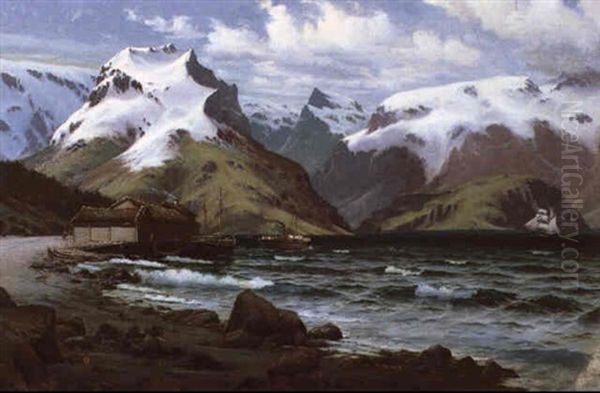 Fjordlandschaft Oil Painting by Niels Peter Rasmussen
