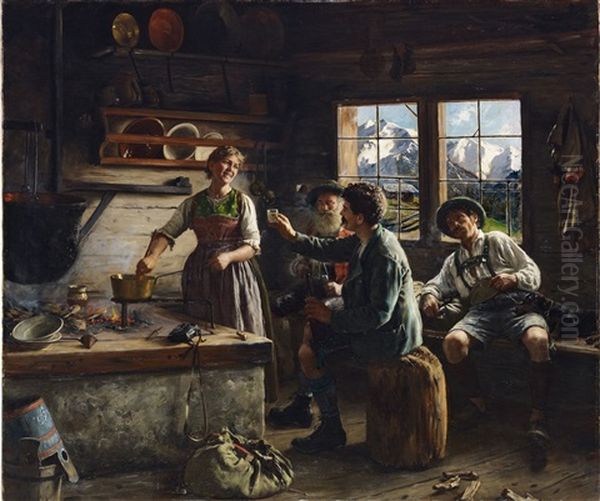 Mittag Auf Der Alp Oil Painting by Emil Rau