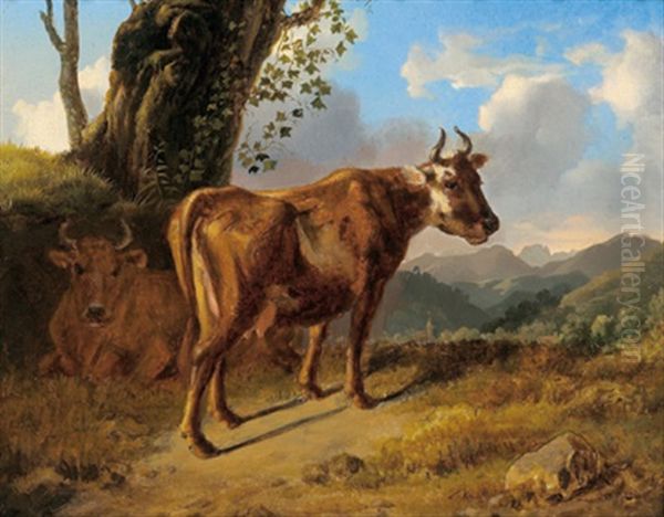 Kuhe In Einer Landschaft Oil Painting by Johann Nepomuk Rauch