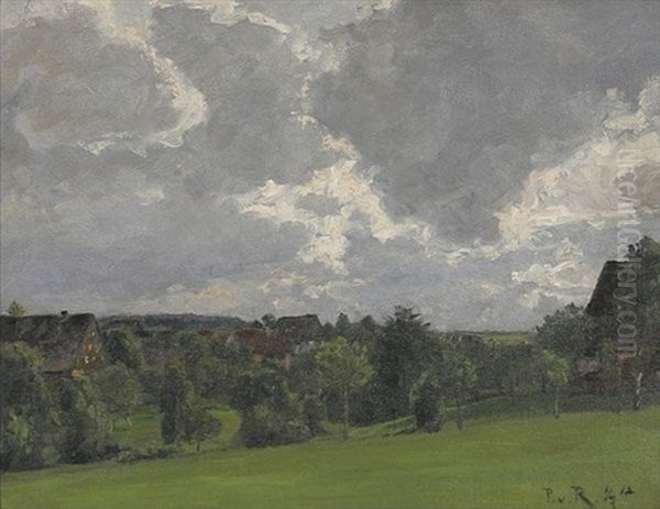 Gewitterwolken Uber Einem Kleinen Dorf Oil Painting by Paul von Ravenstein