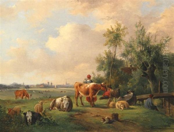 Shepherds Oil Painting by Jan Van Ravenswaay
