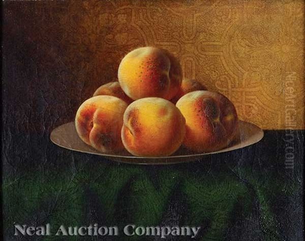 Plate Of Peaches Against A Renaissance Revival Wall-paper Oil Painting by Carducius Plantagenet Ream