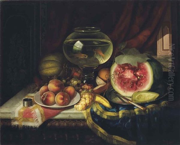 Still Life With Goldfish Bowl Oil Painting by Morston Constantine Ream