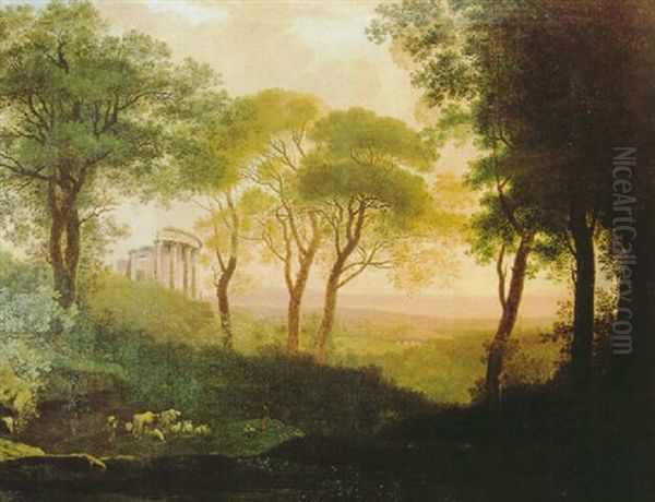 Landschaft Bei Tivoli Mit Dem Sibyllentempel Oil Painting by Josef Rebell