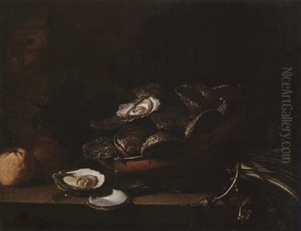 Natura Morta Di Ostriche E Sedano Oil Painting by Giuseppe Recco
