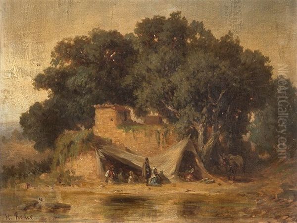 Landscape With Figures Oil Painting by Heinrich Von Reder