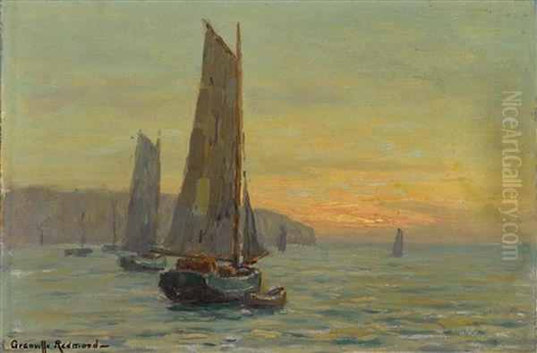 Sailboats At Sunset Oil Painting by Granville S. Redmond