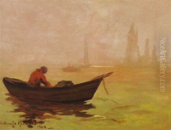 San Pedro Harbor Oil Painting by Granville S. Redmond