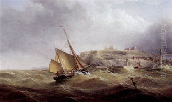 Marine Med Skib Pa Vej Ind I En Havn, Hardt Vejr Oil Painting by Henry Redmore