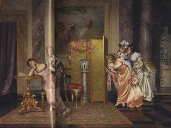The Eager Suitor With An Audience Oil Painting by Vittorio Reggianini
