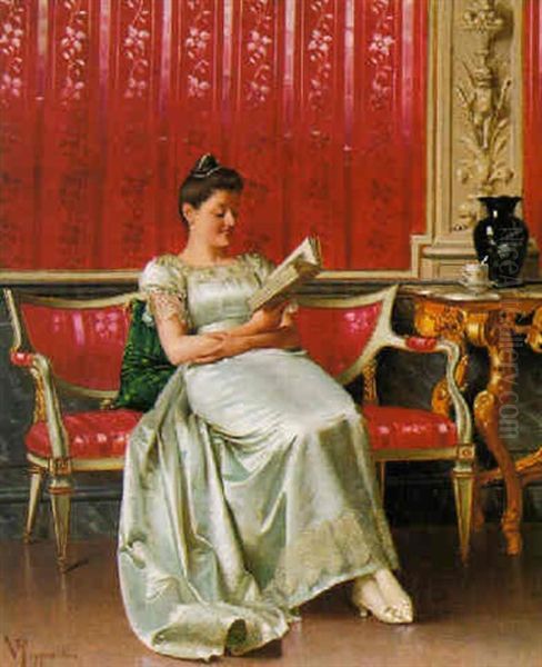 A Good Read Oil Painting by Vittorio Reggianini