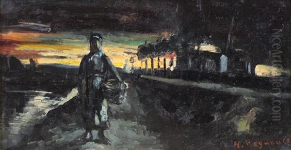 Figure In Landscape Oil Painting by Henri Regnault