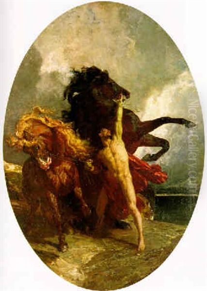 Automedon And The Horses Of Achilles Oil Painting by Regnault Henri