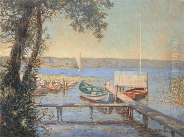 Landing Stage Oil Painting by Julius Christian Rehder