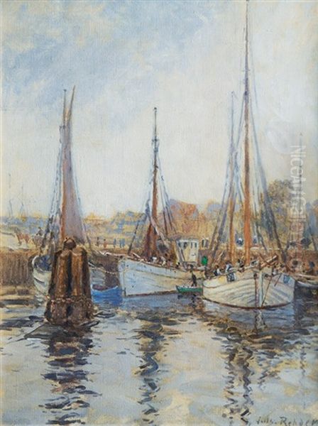 Haven With Fishing Boats Oil Painting by Julius Christian Rehder