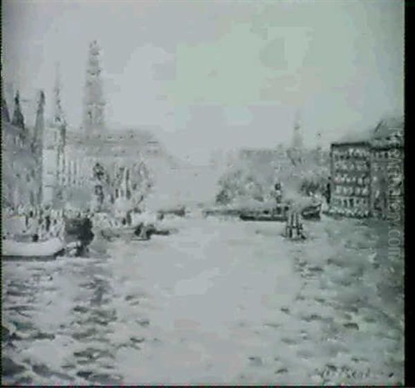 Im Hafen Von Kopenhagen, Blick Auf Die Stadt Oil Painting by Julius Christian Rehder