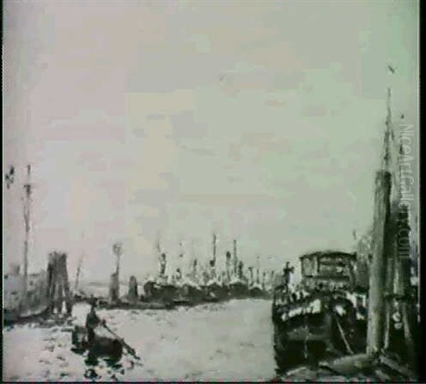 Harbor Scene, Hamburg Oil Painting by Julius Christian Rehder