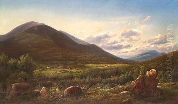 A Carriage And Horsemen On A Road With Mount Washington In The Distance Oil Painting by Ferdinand Reichardt
