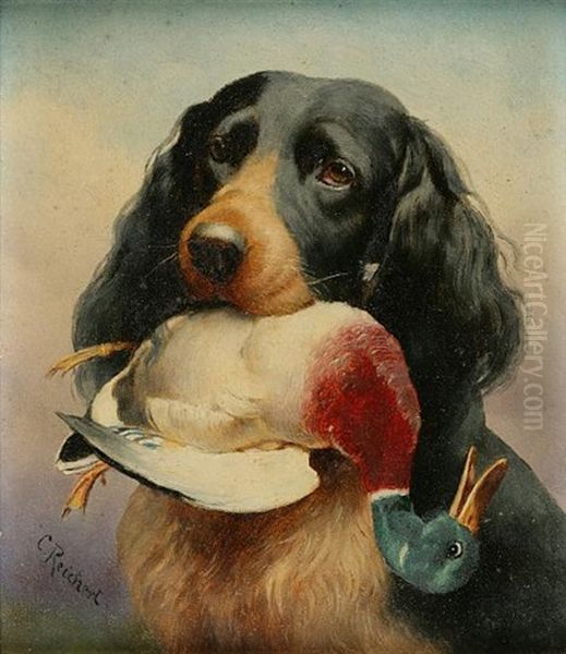 Gordon Setter With Stockerpel Oil Painting by Carl Reichert