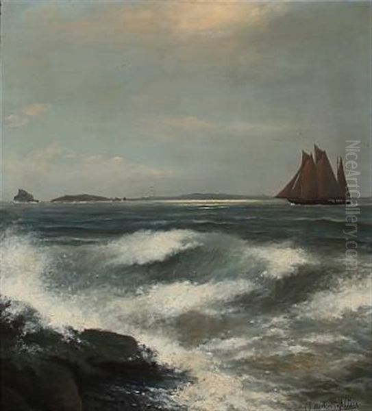 Waves With A Ship On The Sea Oil Painting by Alexander Reich-Staffelstein
