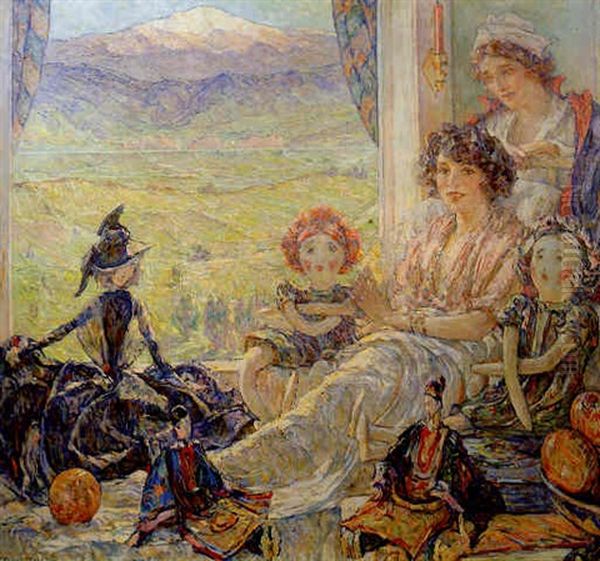Young Girl With Dolls Oil Painting by Robert Reid