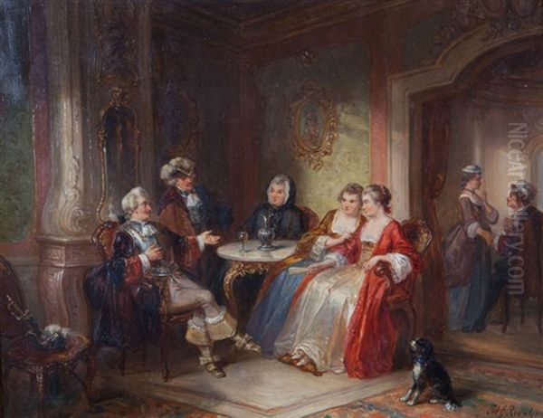 Interieur Anime D'une Compagnie Galante Oil Painting by Henricus Engelbertus Reijntjens
